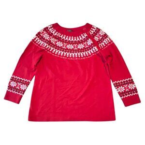Talbots Red White Fair Isle Nordic Lambswool Blend Sweater Size M